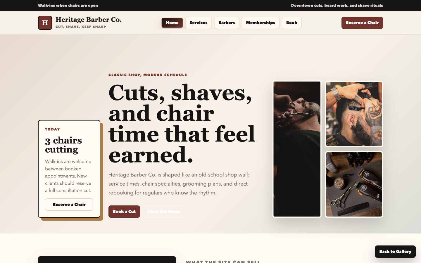 Heritage Barber Co. desktop homepage screenshot
