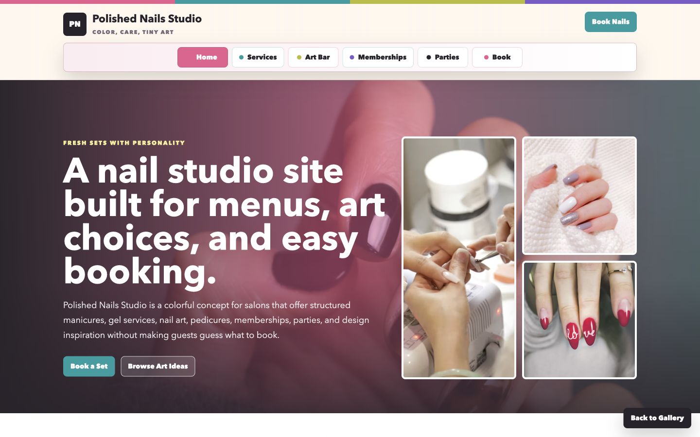 Polished Nails Studio desktop homepage screenshot