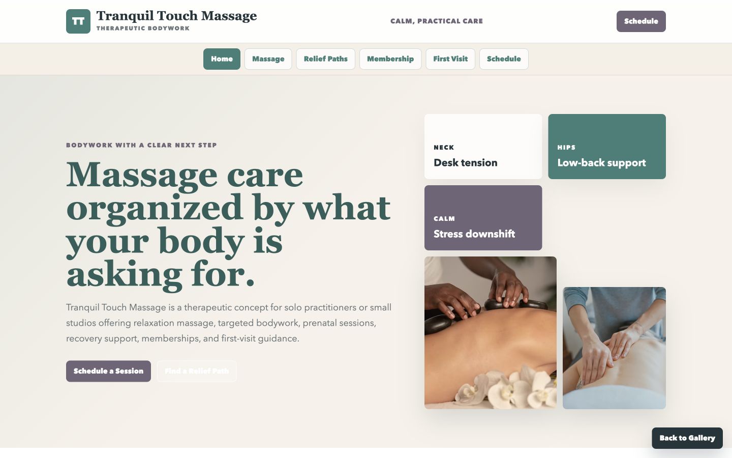 Tranquil Touch Massage desktop homepage screenshot