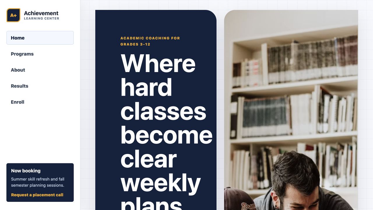 Achievement Learning Center desktop homepage screenshot