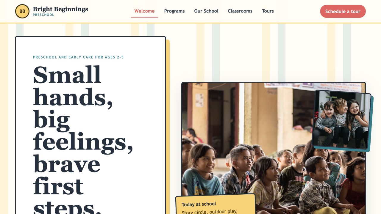Bright Beginnings Preschool desktop homepage screenshot