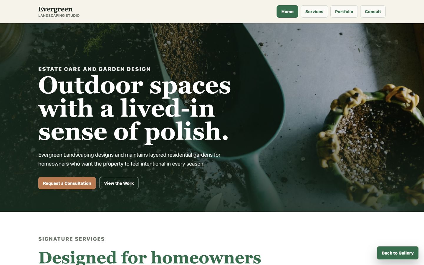 Evergreen Landscaping desktop homepage screenshot
