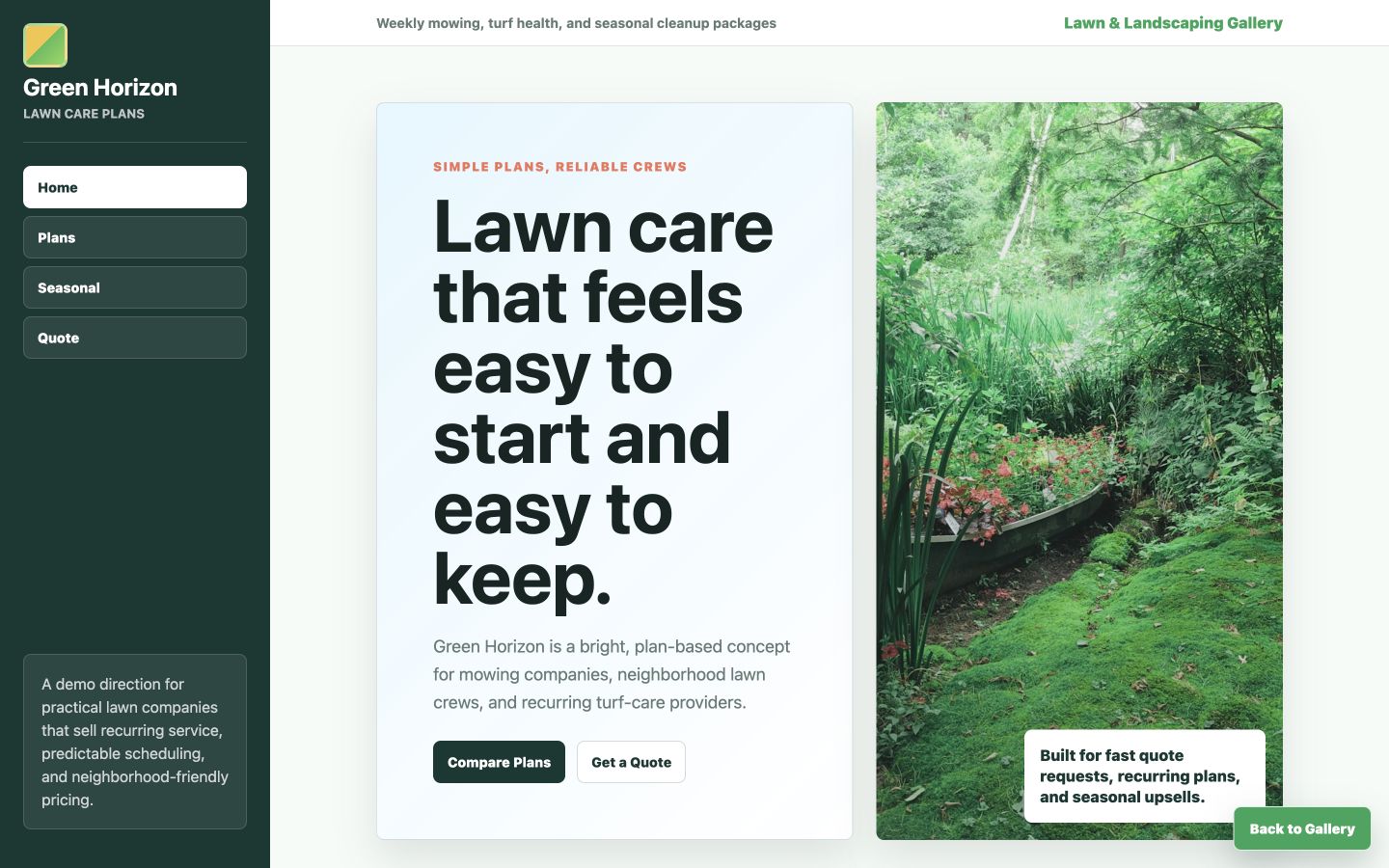 Green Horizon Lawn Care desktop homepage screenshot