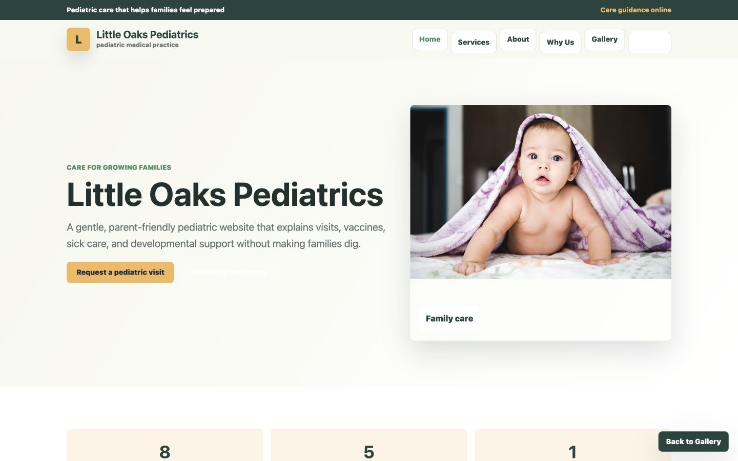 Little Oaks Pediatrics desktop homepage screenshot