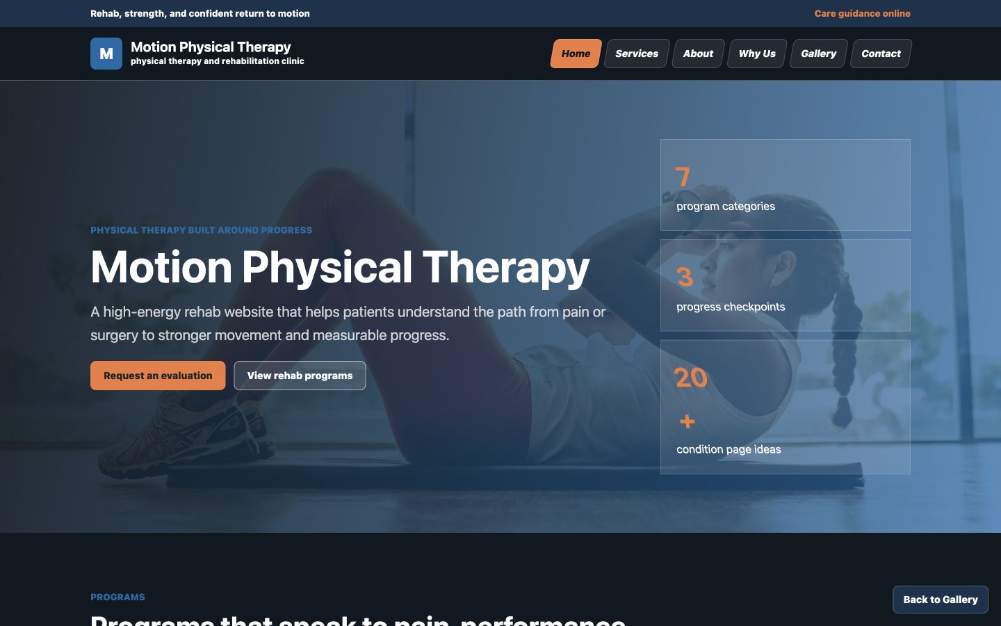 Motion Physical Therapy desktop homepage screenshot