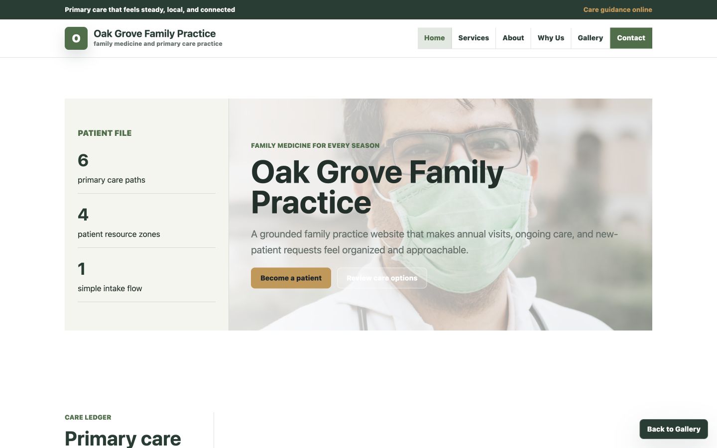 Oak Grove Family Practice desktop homepage screenshot