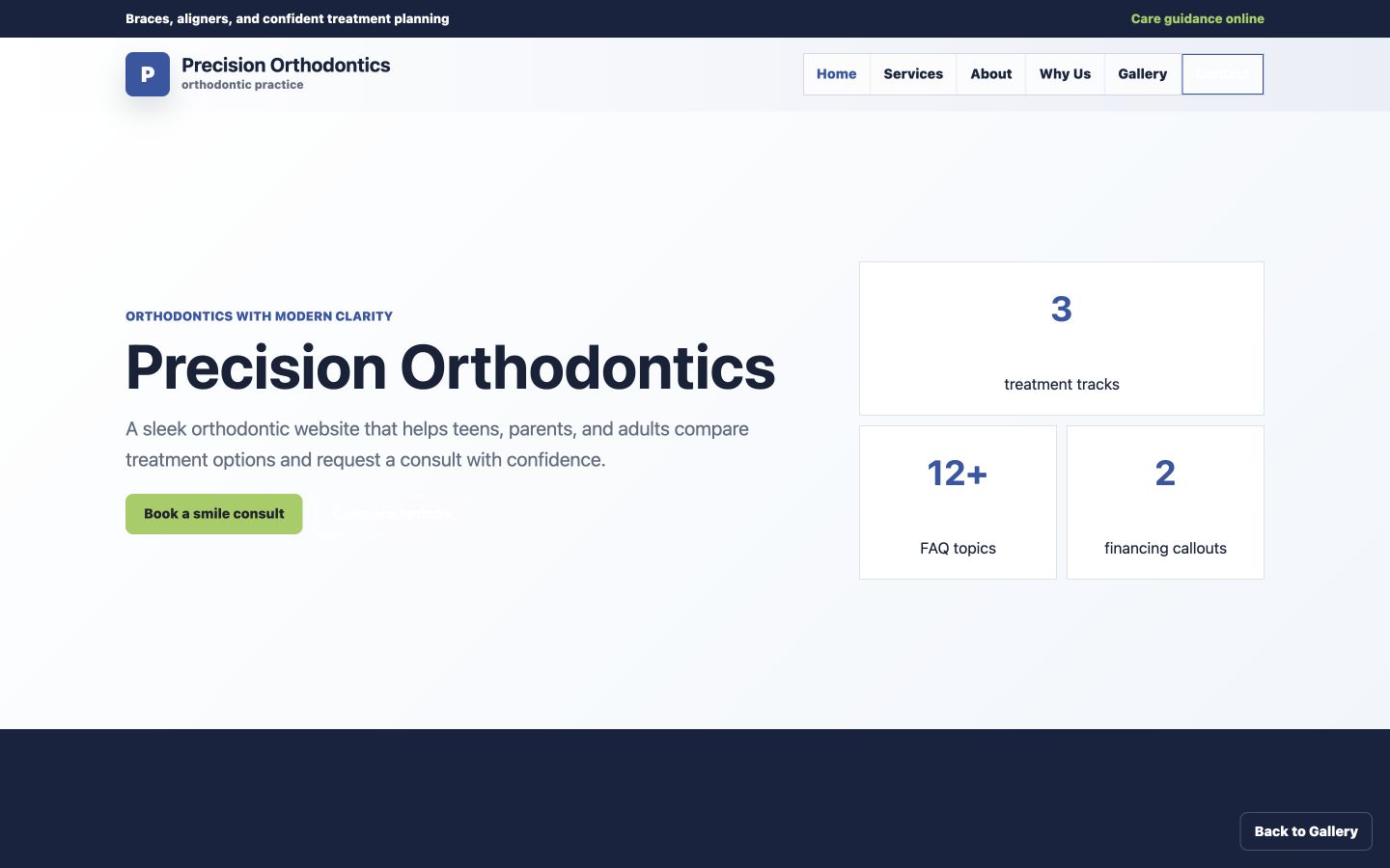 Precision Orthodontics desktop homepage screenshot