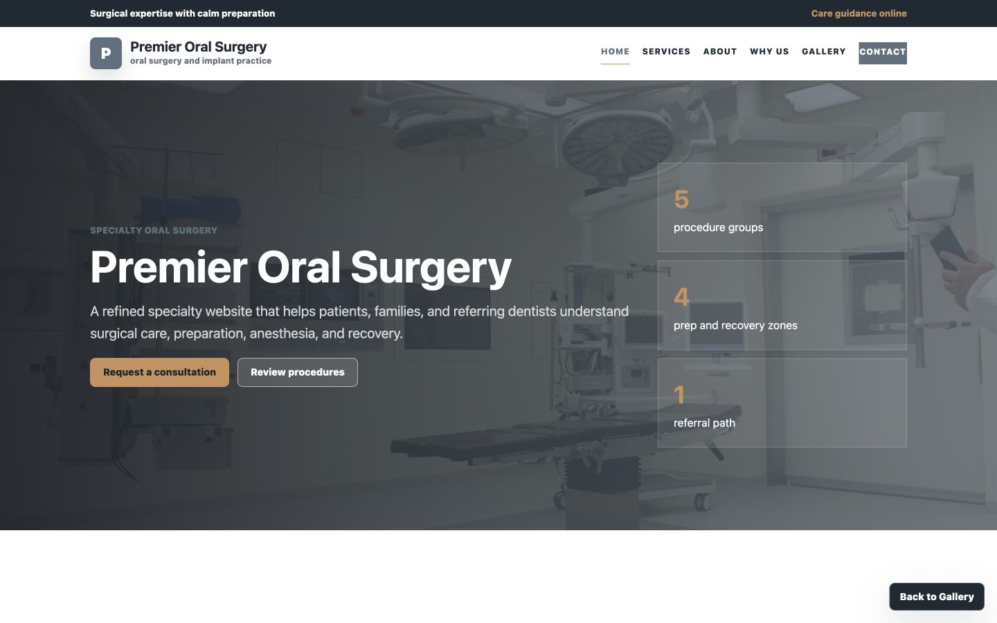 Premier Oral Surgery desktop homepage screenshot