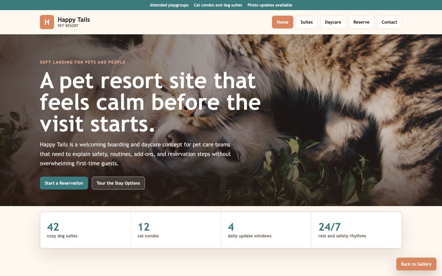 Happy Tails Pet Resort desktop homepage screenshot