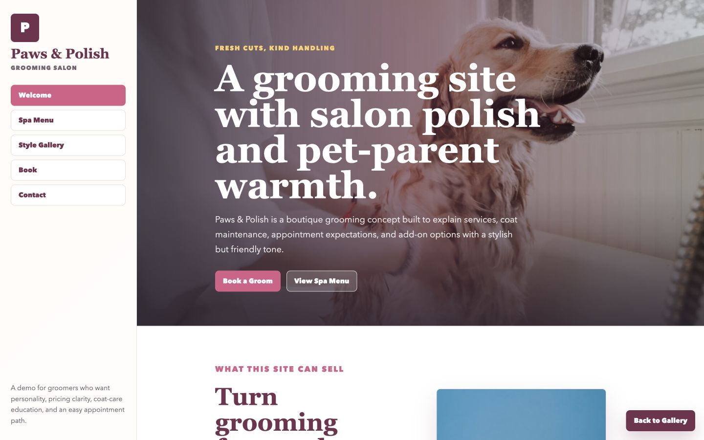 Paws and Polish Grooming desktop homepage screenshot