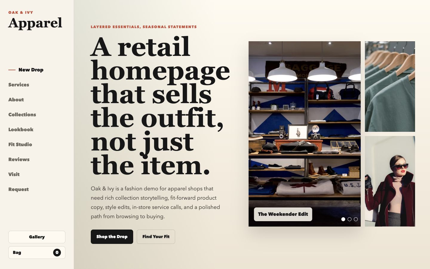 Oak and Ivy Apparel desktop homepage screenshot