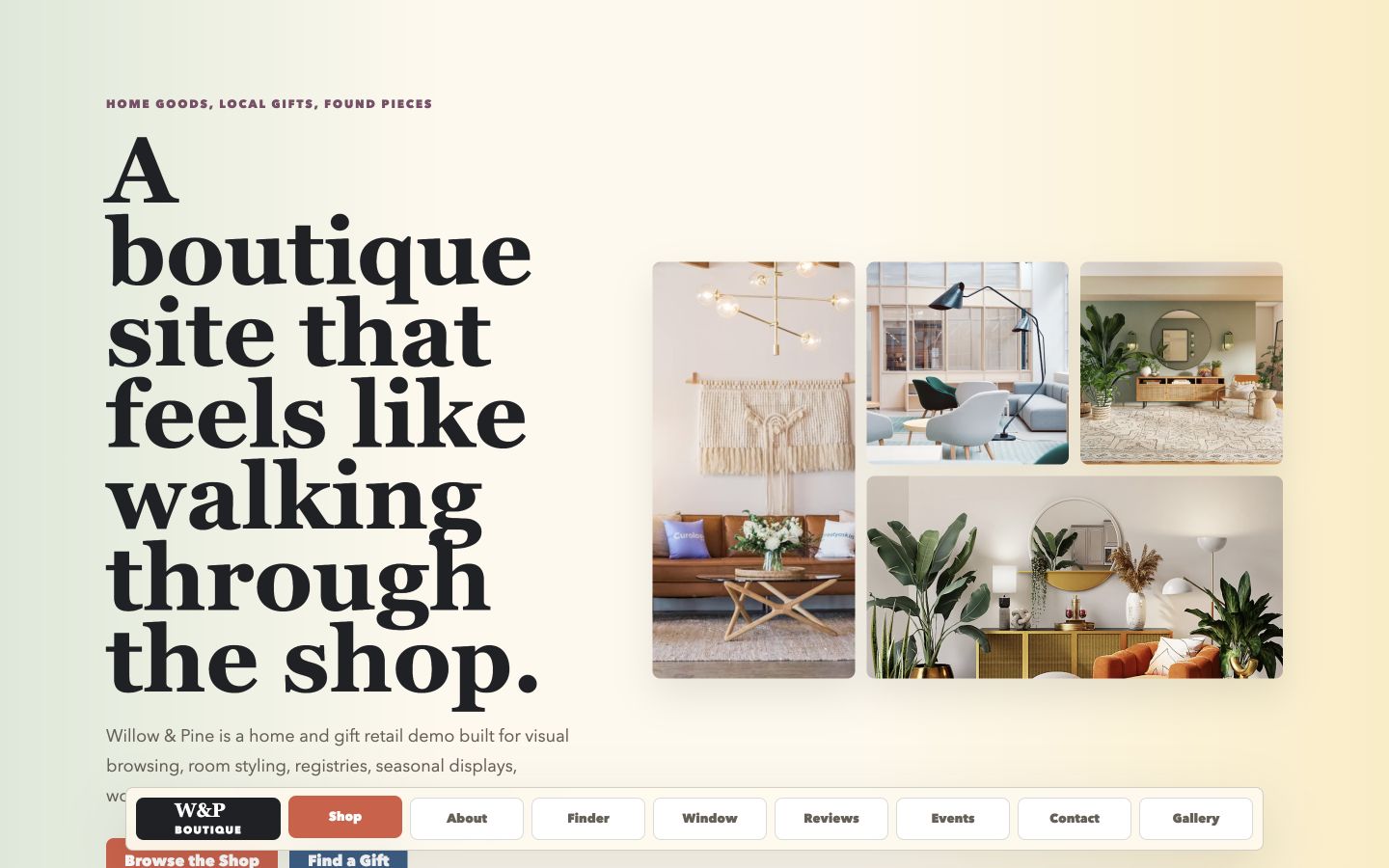 Willow and Pine Boutique desktop homepage screenshot
