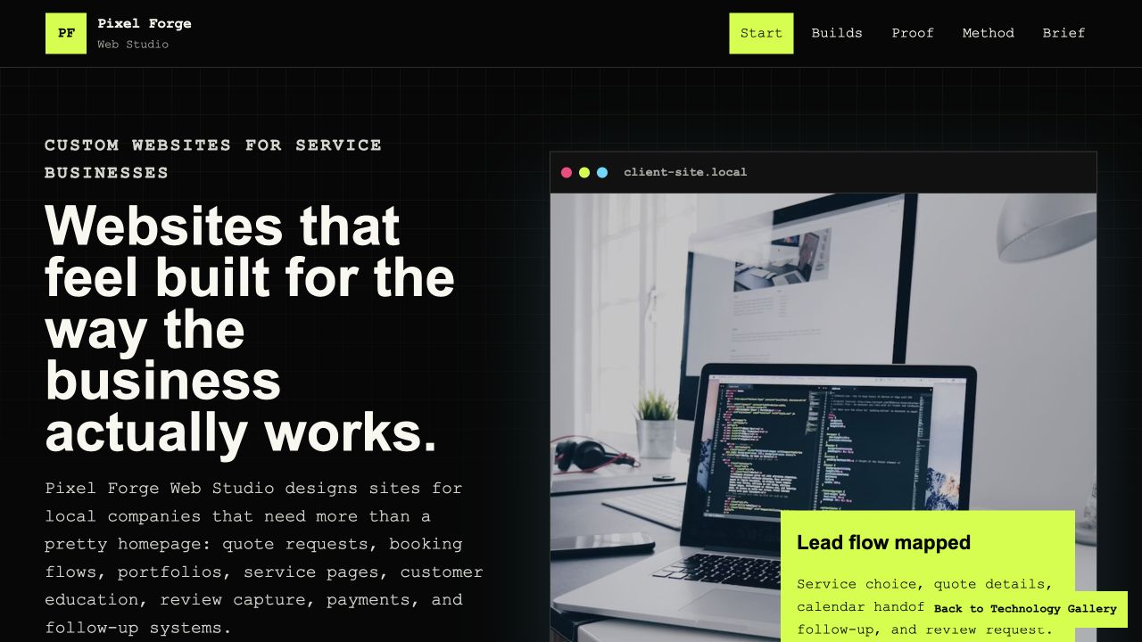 Pixel Forge Web Studio desktop homepage screenshot