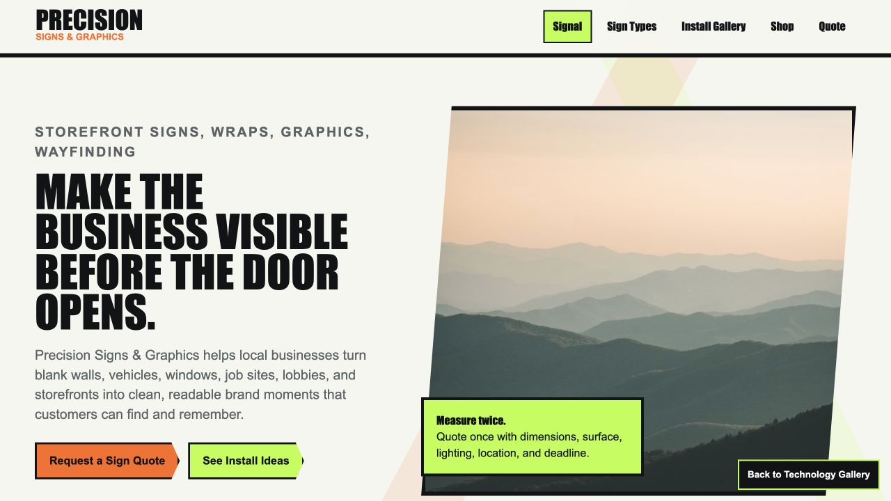 Precision Signs and Graphics desktop homepage screenshot
