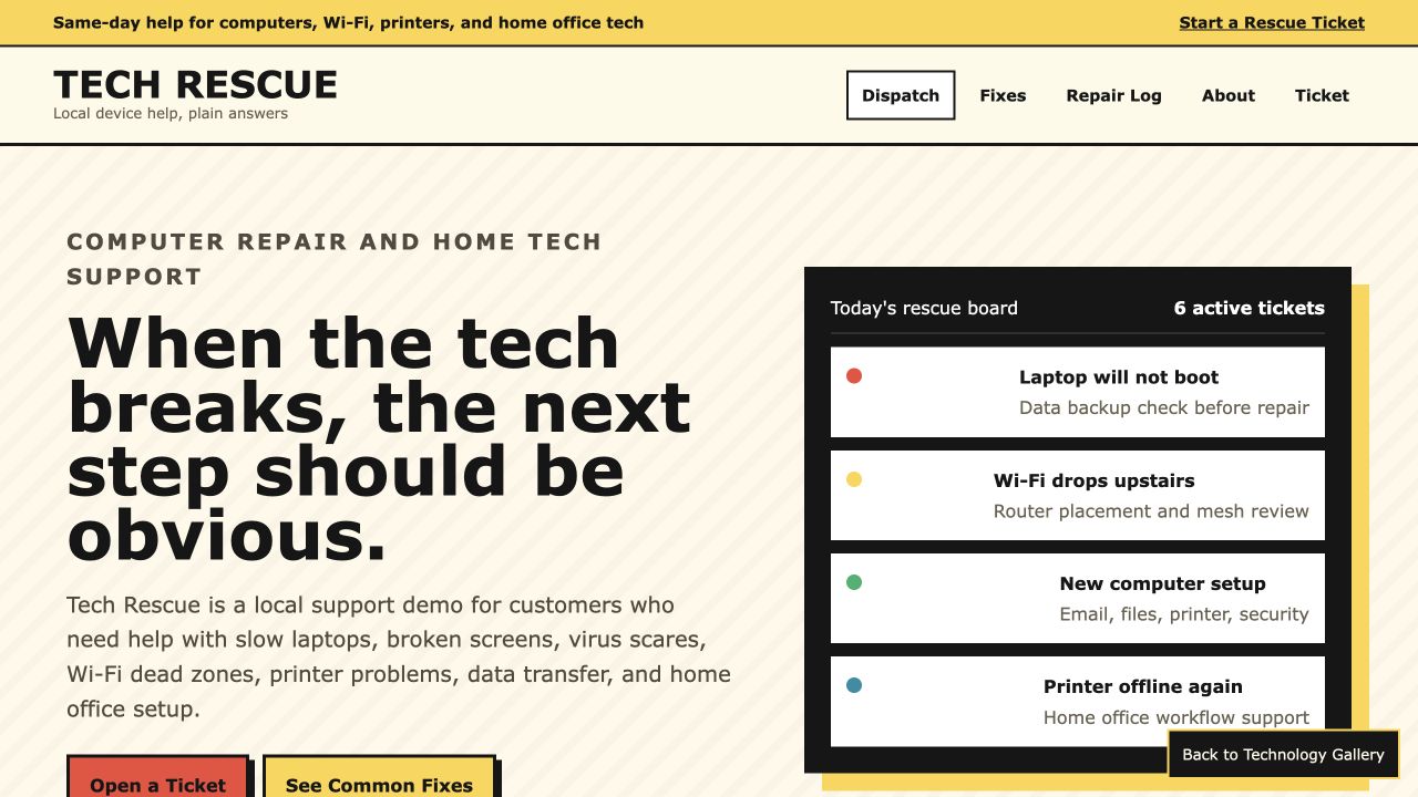 Tech Rescue desktop homepage screenshot